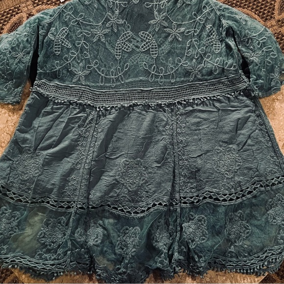 New OS BOHEMIAN CHIC GREEN XL Lace Crochet Tunic Cover-up/Top - Picture 6 of 11
